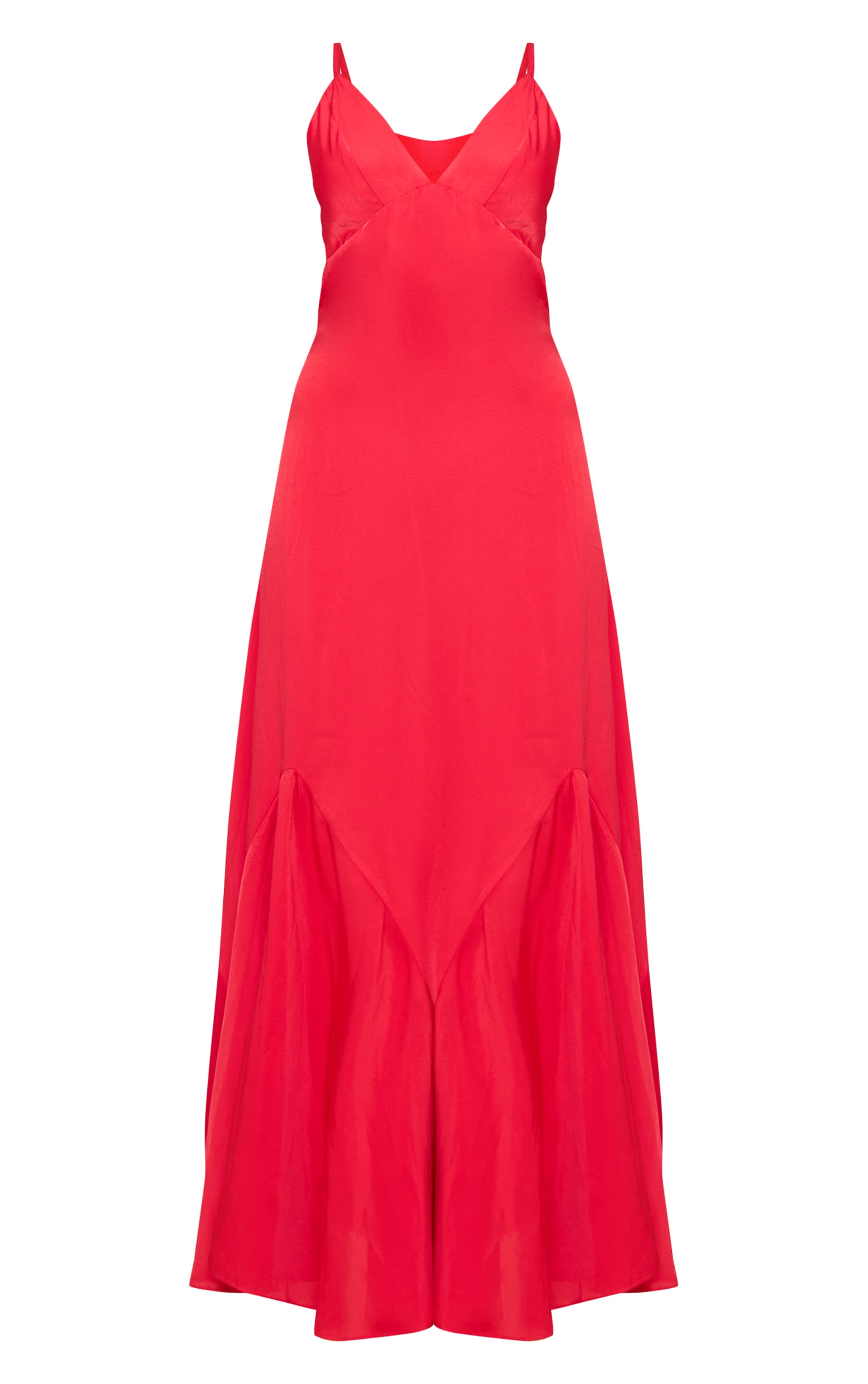 Red Satin V Neck Maxi Dress image 5