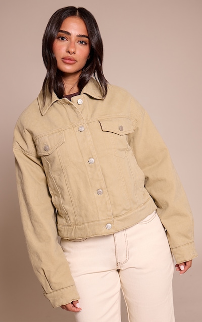 Petite Washed Green Quilted Tie Back Denim Jacket