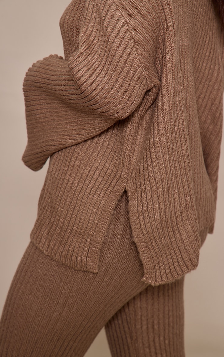 Petite Pull oversize en maille tricot côtelée café au lait image 4