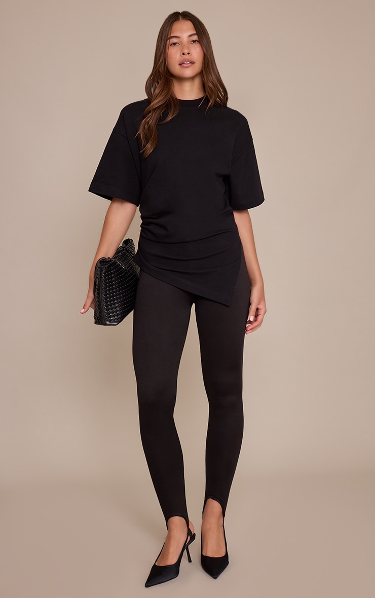  Black Cotton Ruched Side Detail Oversized T Shirt  image 3