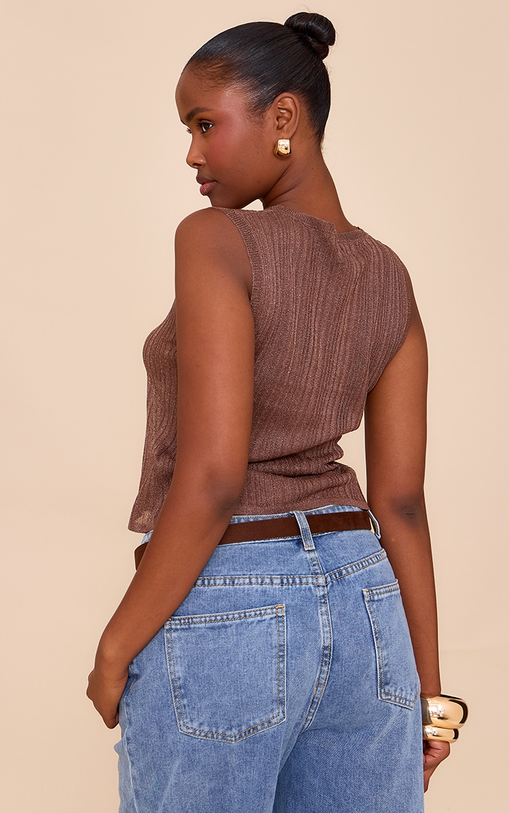 Chocolate Sheer Knit Boat Neck Top image 2