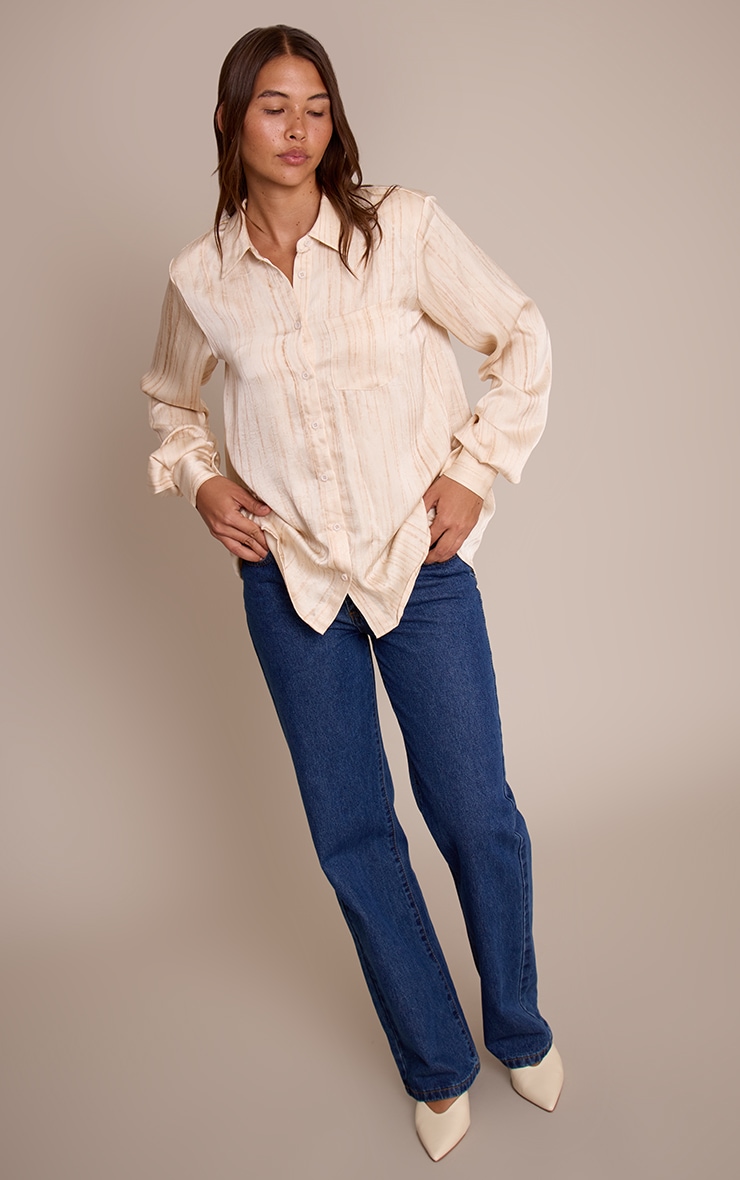 Cream Textured Satin Shoulder Pad Shirt image 3