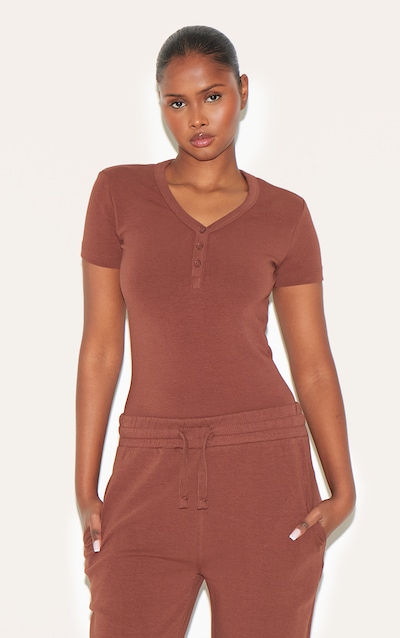 Chocolate Premium Interlock Button Down Short Sleeve Bodysuit