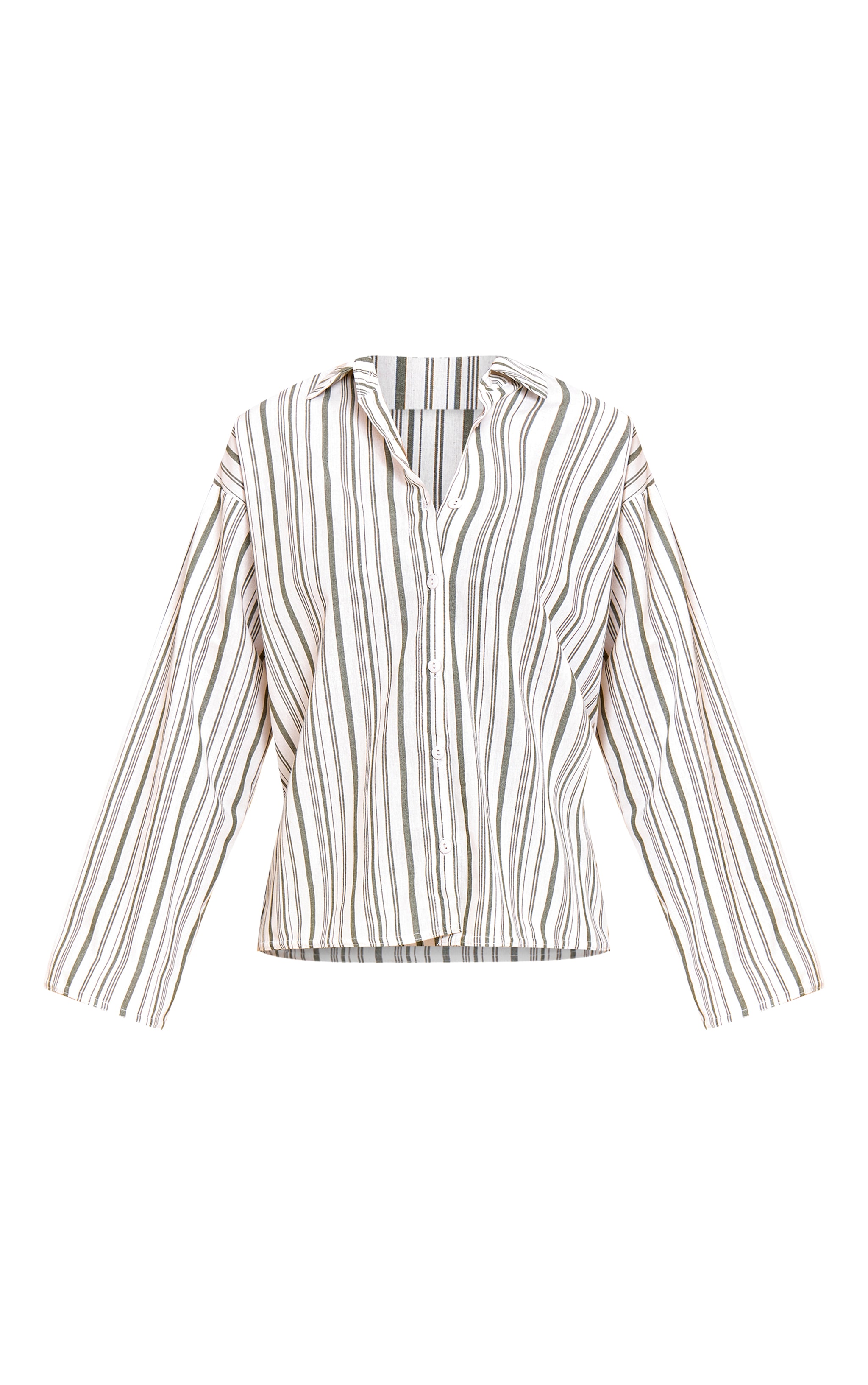 Khaki Striped Oversized Long Sleeve Shirt image 5