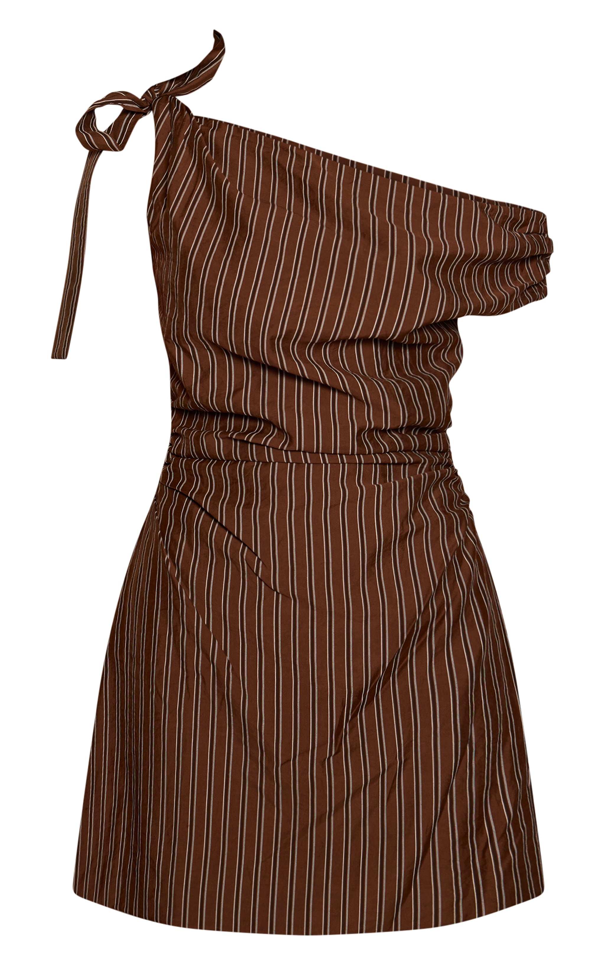 Brown Striped Asymmetric Tie Shoulder Bodycon Dress image 5