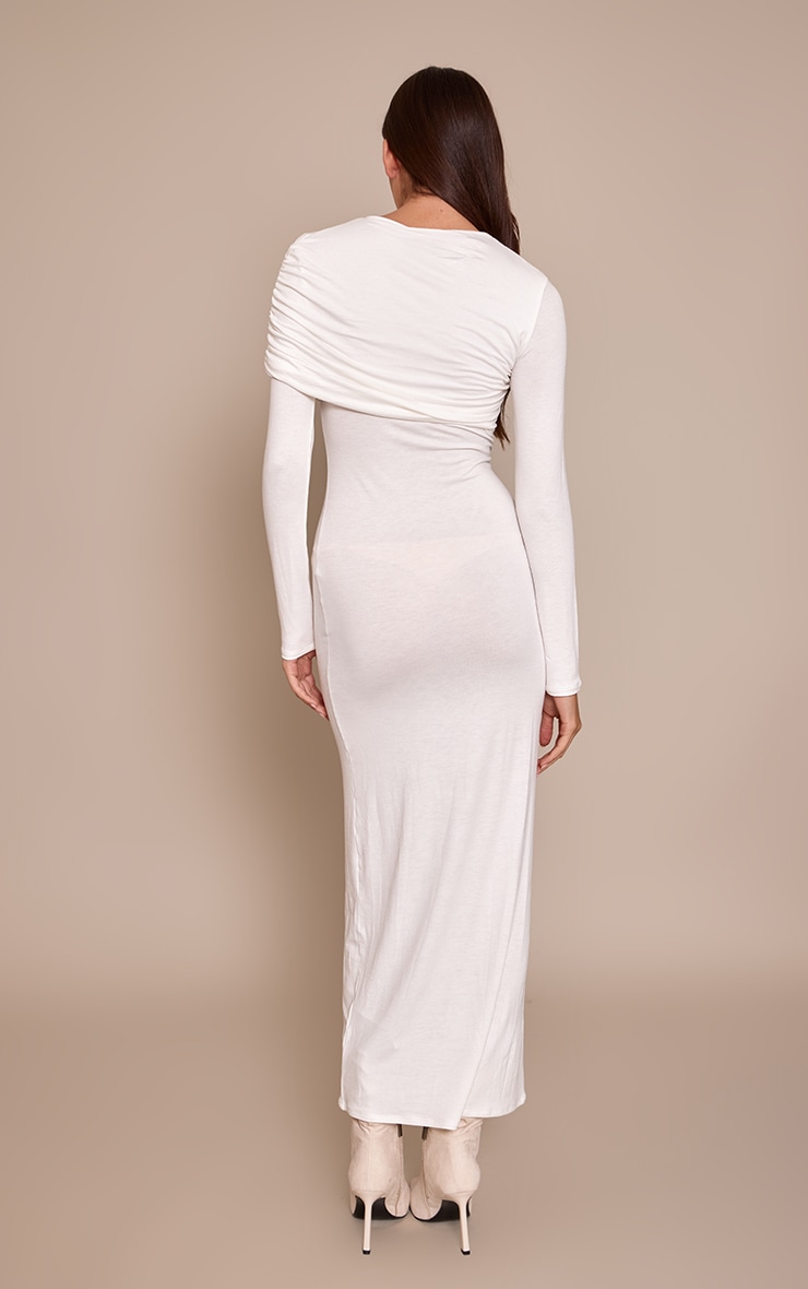 Cream Ruched Overlay Long Sleeve Maxi Dress image 2