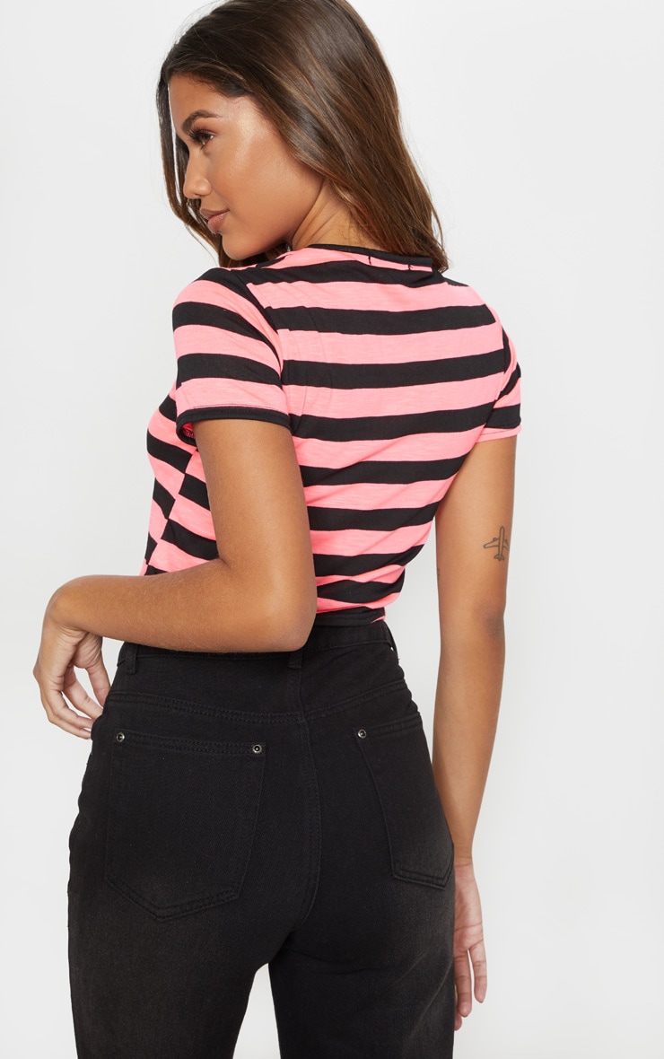 Neon Pink Stripe Jersey Crop Top image 2