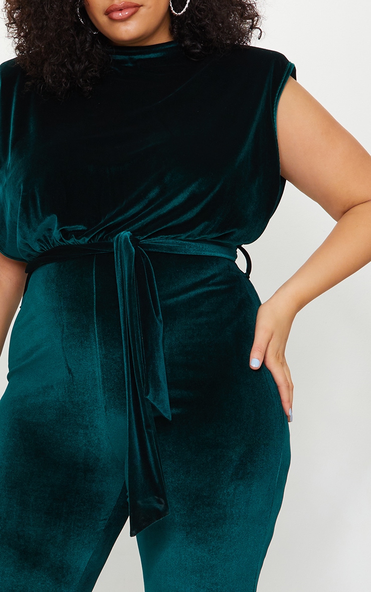 Plus Emerald Green Velvet Wide Leg Jumpsuit PrettyLittleThing IE