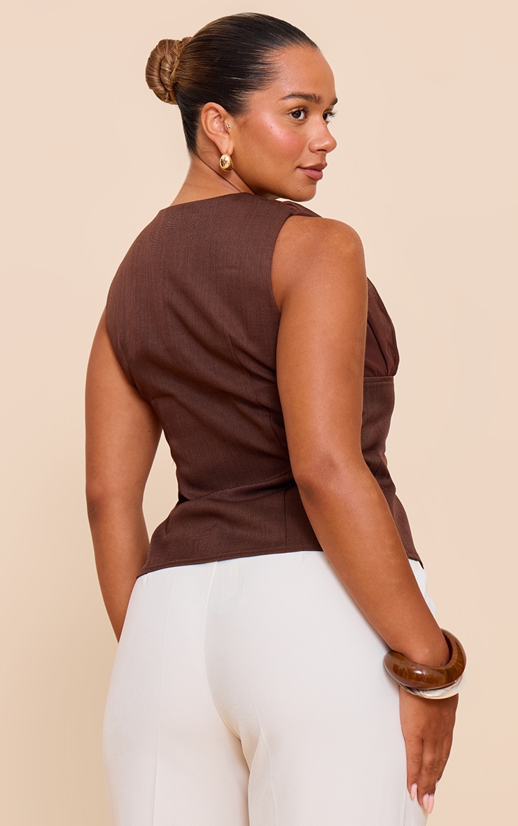 Shape Chocolate Plunge Front Button Detail Top image 2