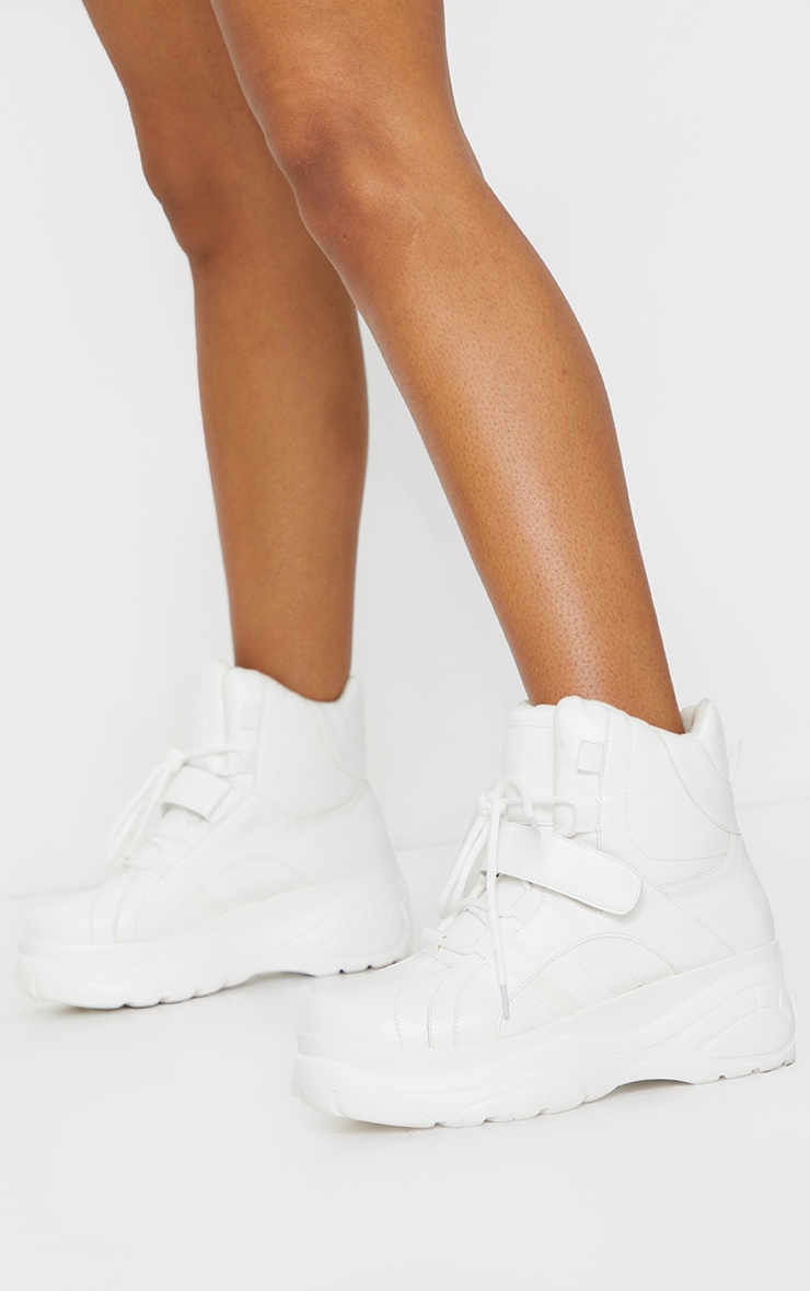 White Chunky Hiker Strap Boots