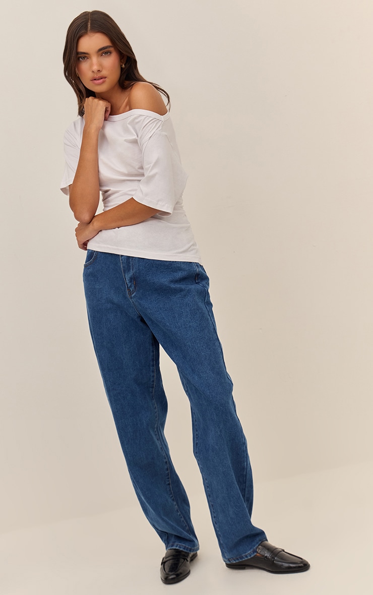 PRETTYLITTLETHING Dark Blue High Waist Boyfriend Jeans image 1