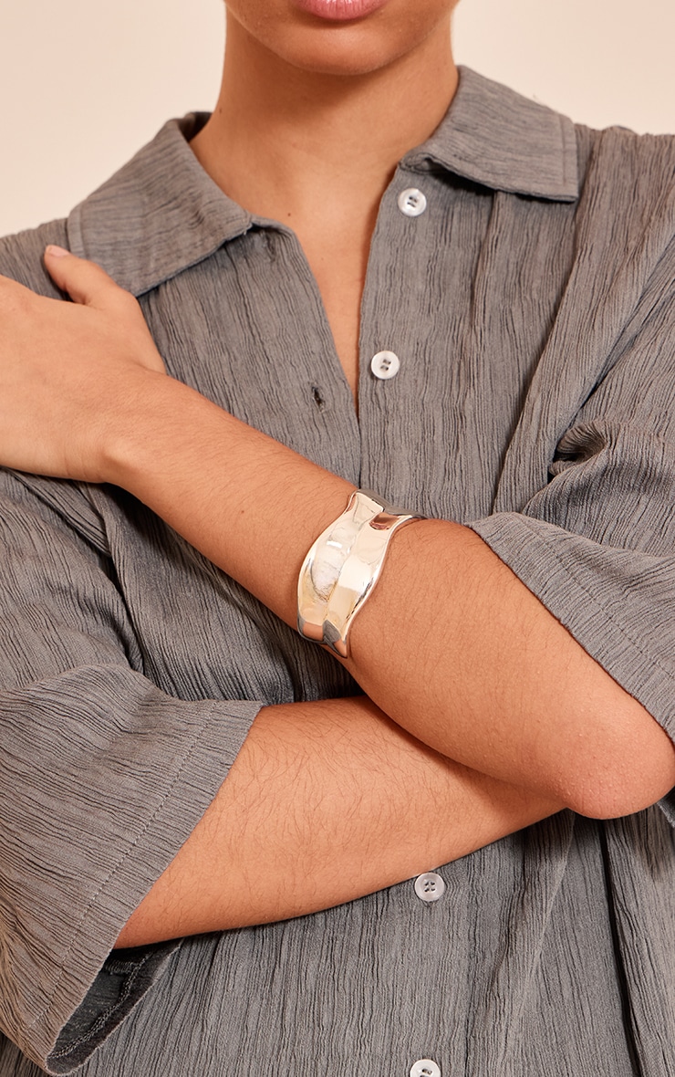Silver Hammered Edged Cuff image 1