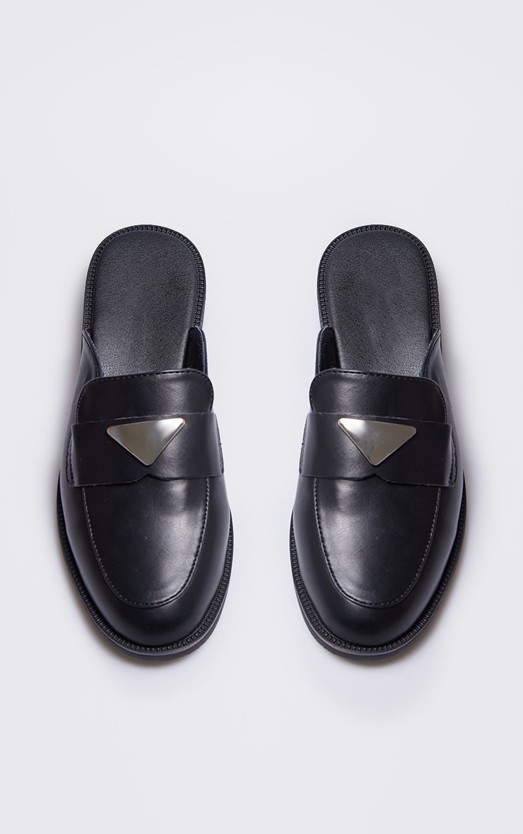 Black Pu Round Toe Slip On Loafers image 4
