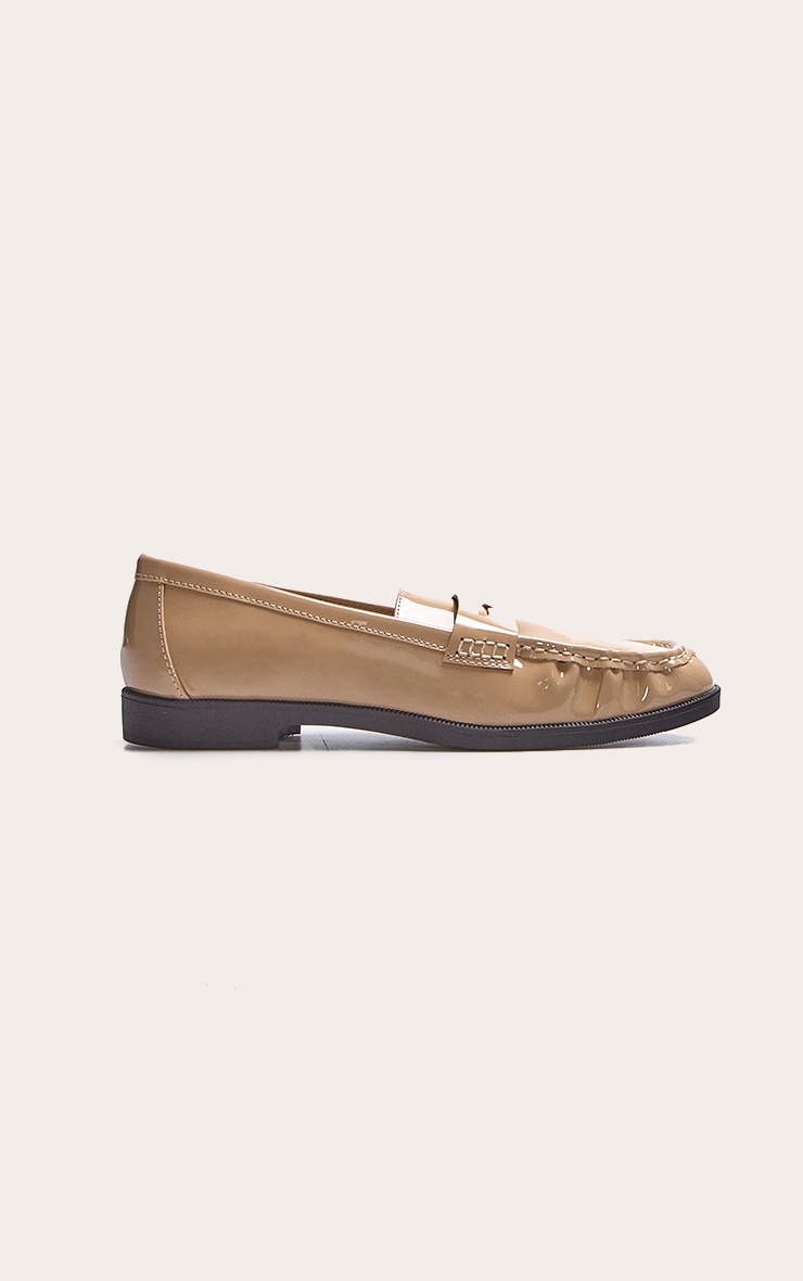 Mocha Patent PU Round Toe Loafers image 2