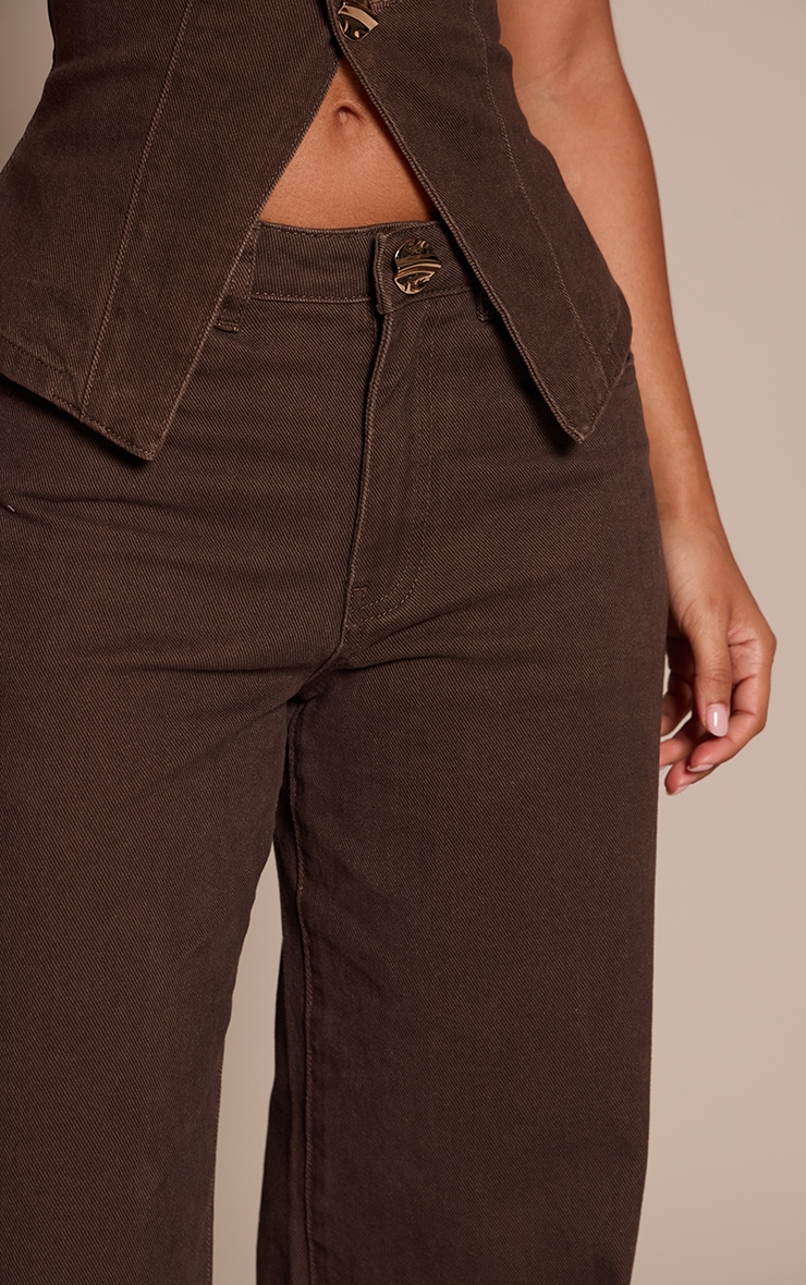 Petite Chocolate Trim Detail Wide Leg Denim Jeans image 4
