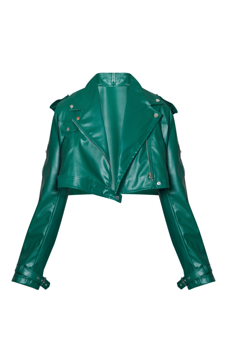  Forest Green Oversized Cropped Boxy Biker Jacket image 5