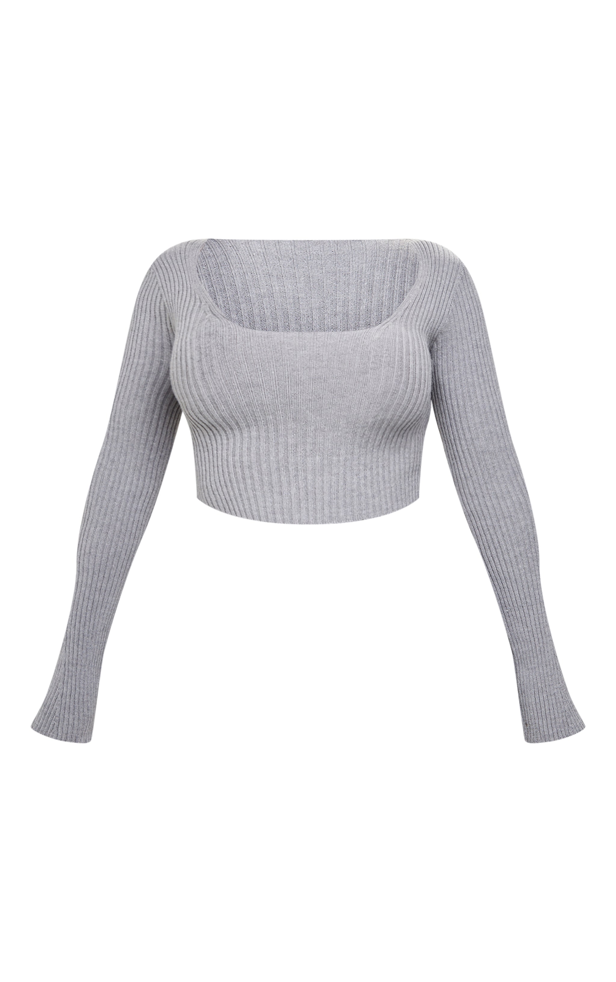 Shape Crop top en maille tricot côtelé gris à manches longues et col rond image 5