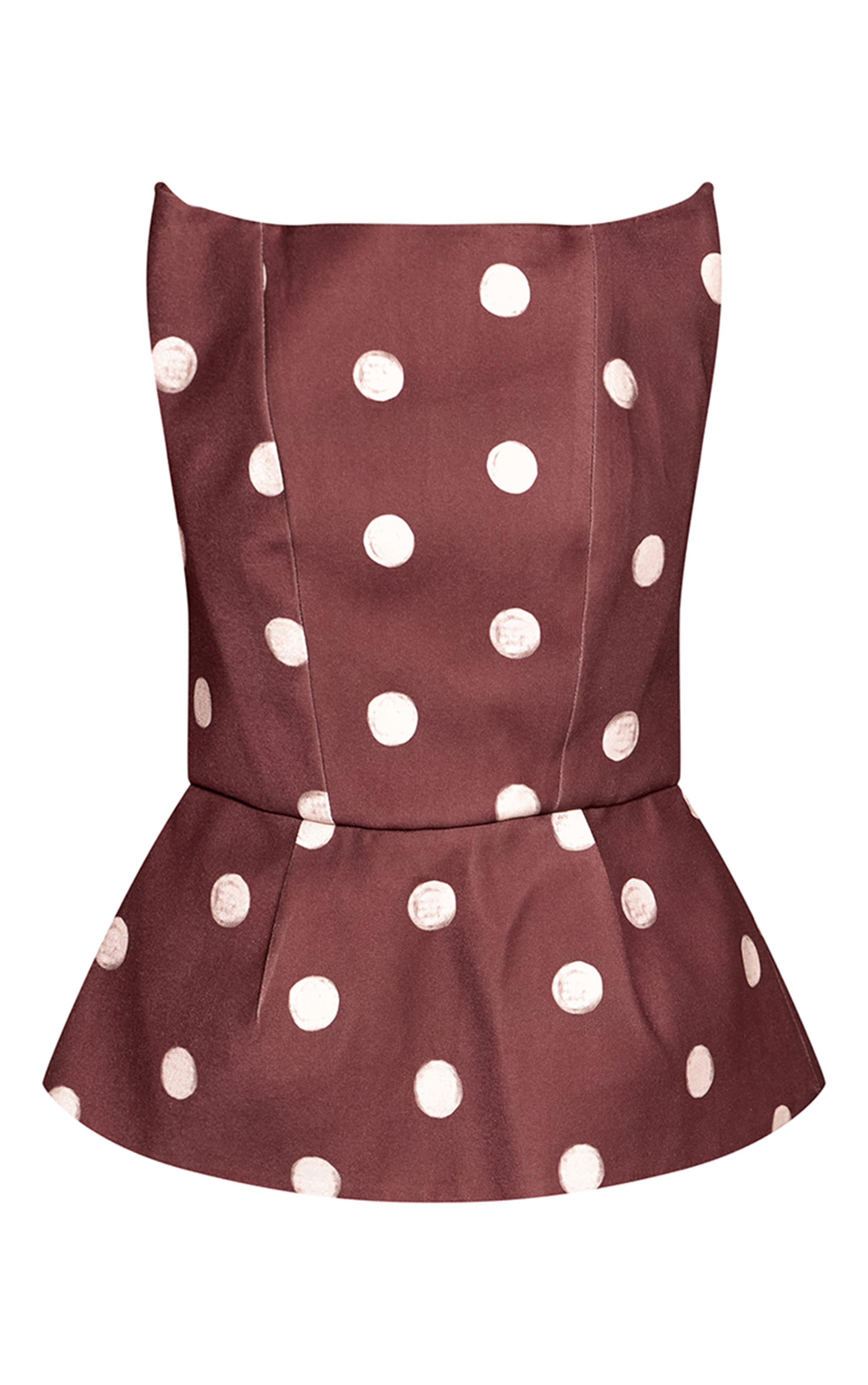 Chocolate Polka Dot Premium Woven Peplum Bandeau Top image 5