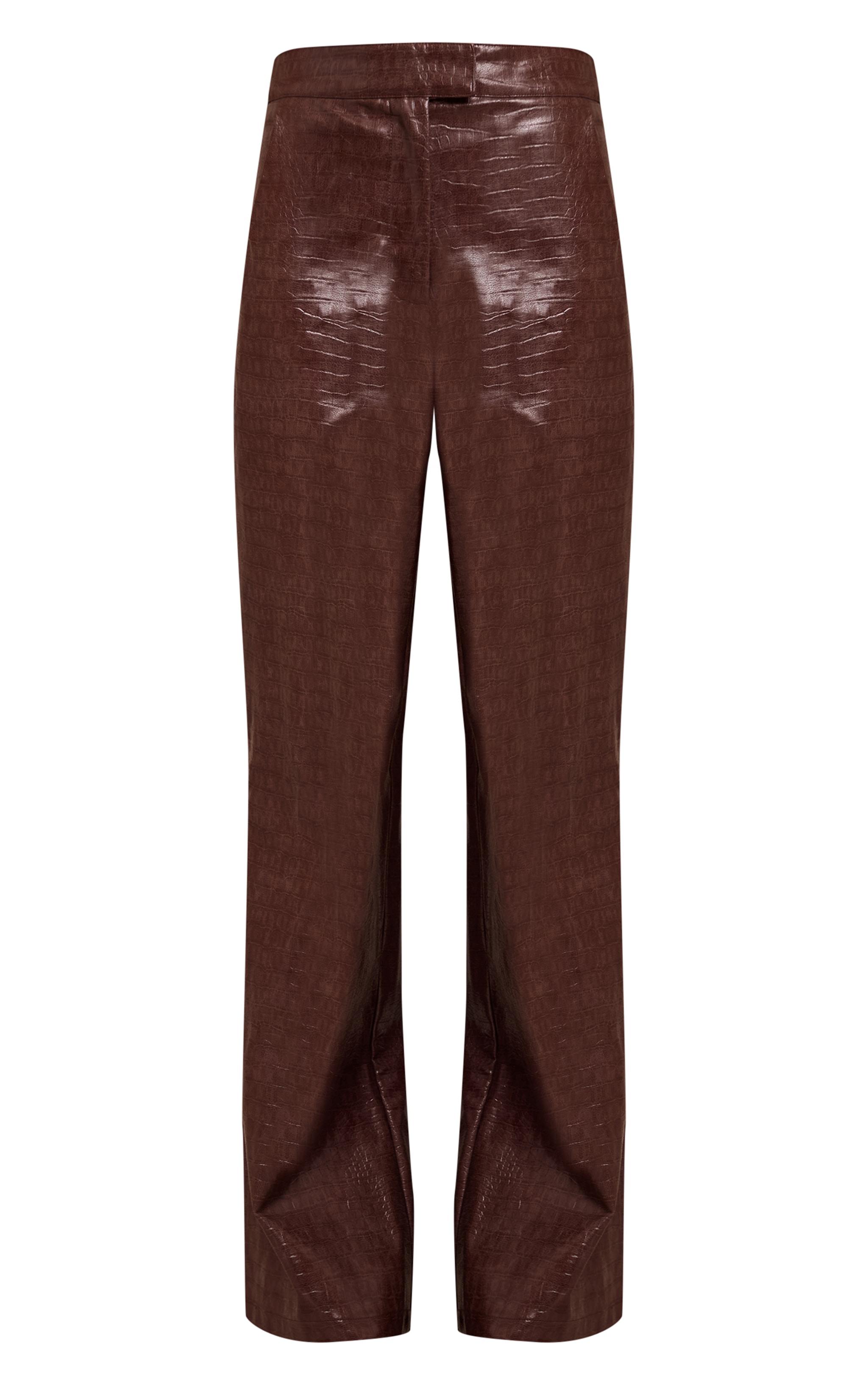 Dark Chocolate Faux Leather Croc Print Straight Leg Pants image 5