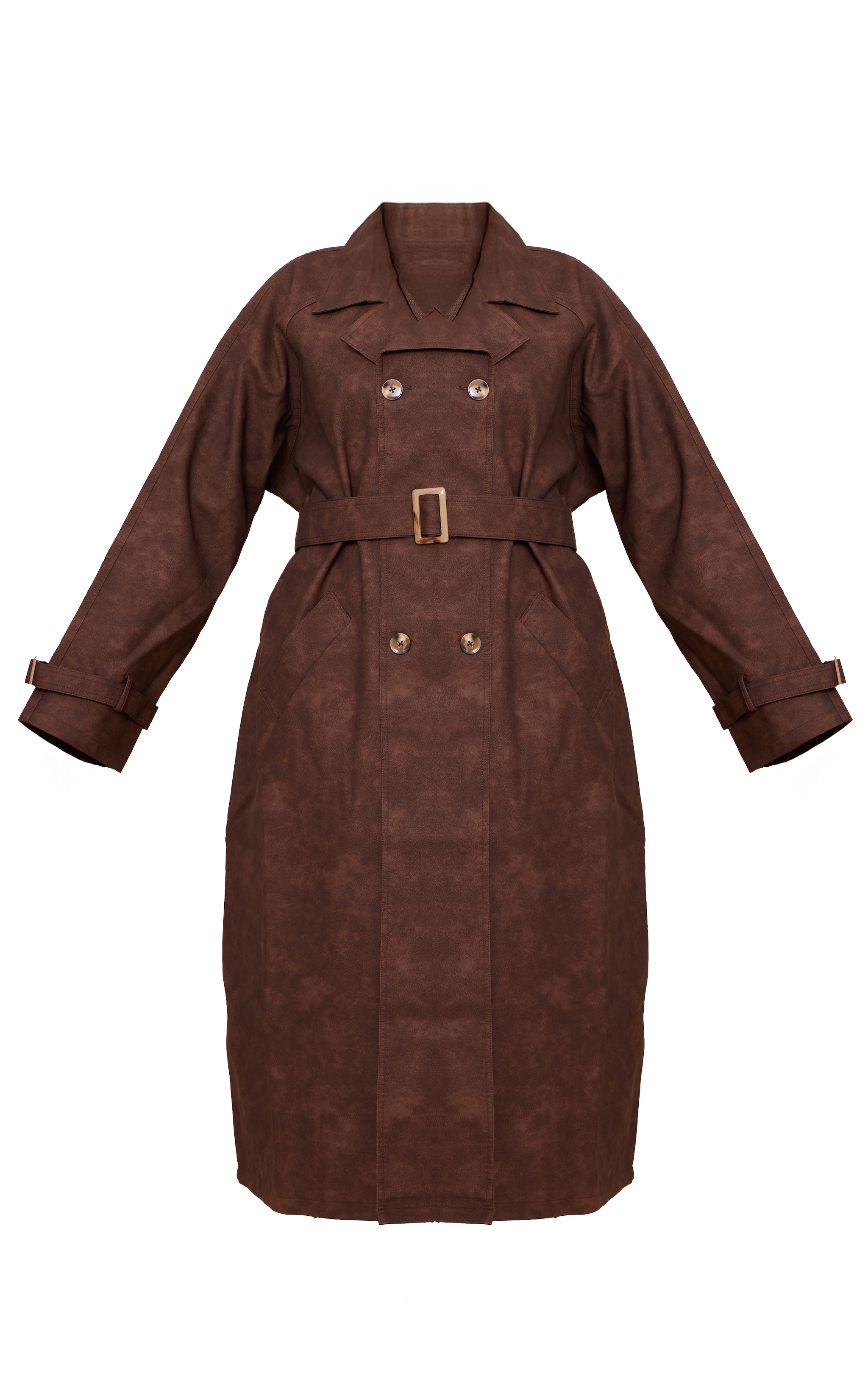 Plus Chocolate Textured Faux Leather Trench Coat image 5