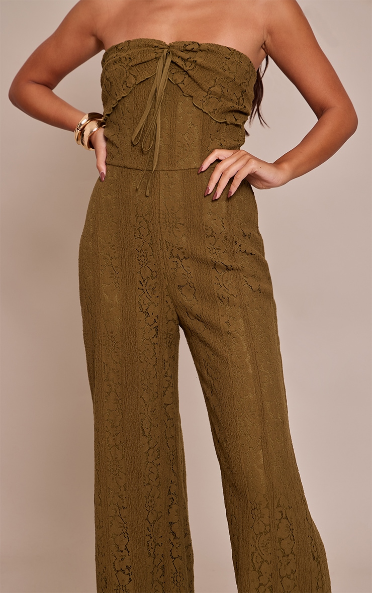 Khaki Lace Fold Over Straight Leg Jumpsuit image 4