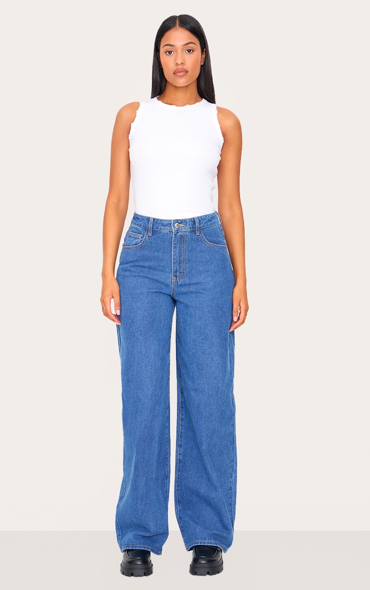 Tall Jean boyfriend bleu moyen délavé à taille tombante dans le dos image 1