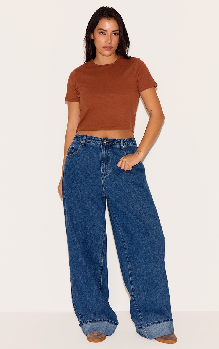 Plus Rust Basic Rib Short Sleeve Crop Top image 3