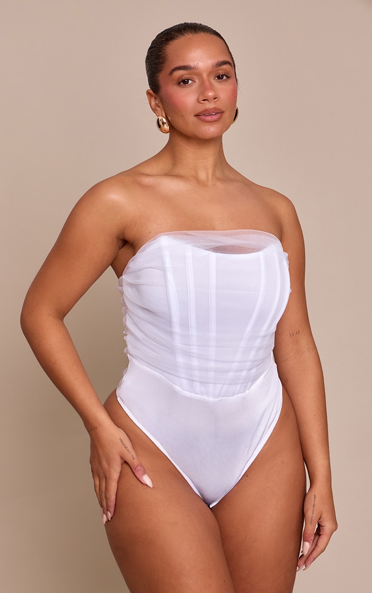 Shape White Mesh Detail Corset Bodysuit image 2