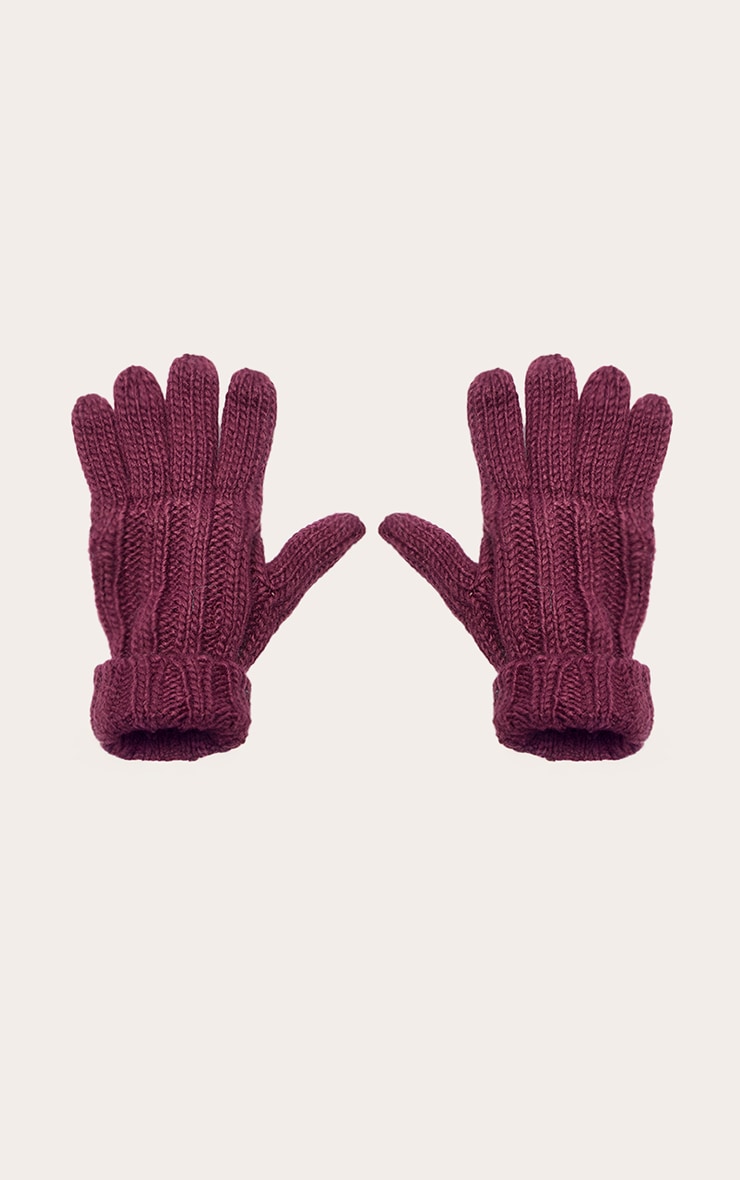 Gants en maille tricot épaisse prune image 2