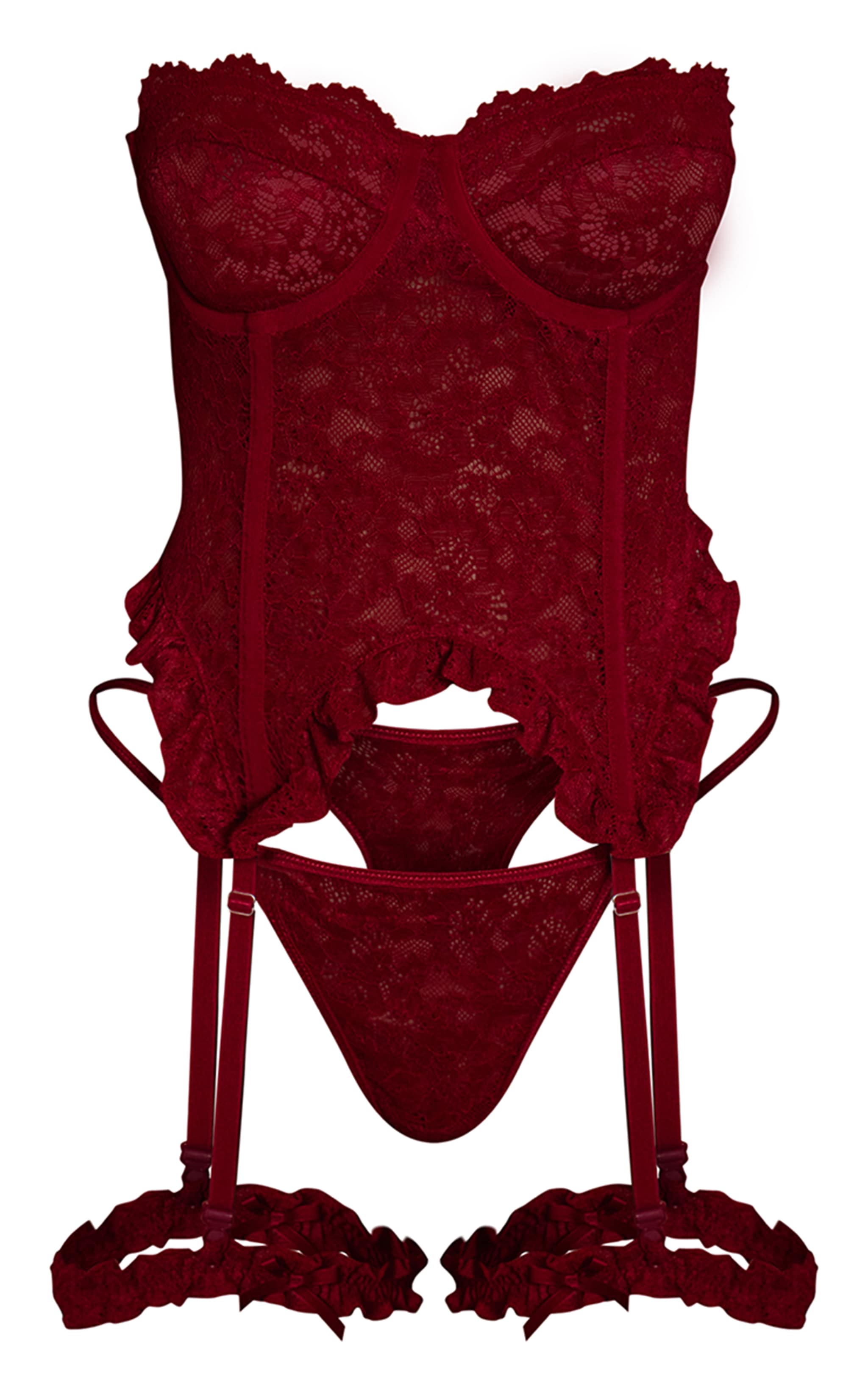 Red Lace Corset Bandeau Corset and Suspender Set image 7