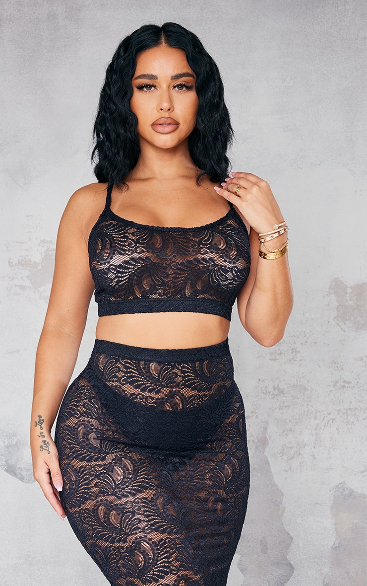 Shape Black Sheer Lace Strappy Crop Top image 1