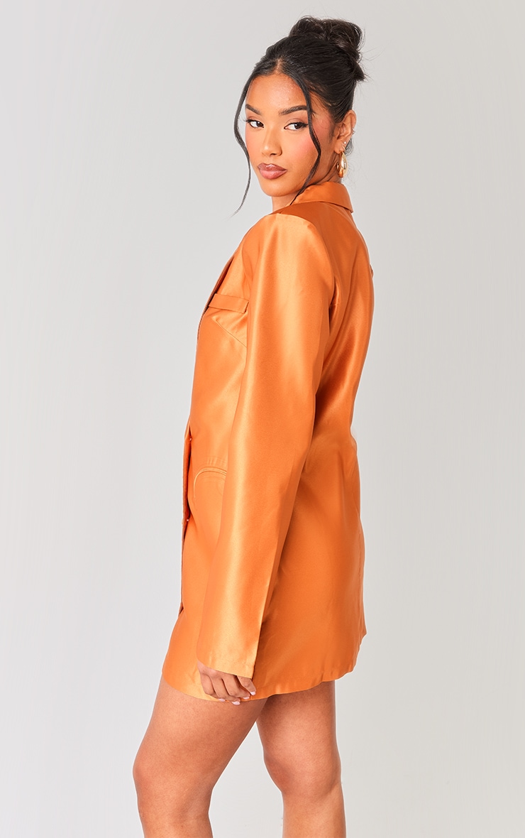 Rust Double Breasted Satin Tailored Blazer Dress image 2