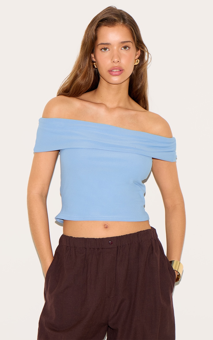 Sky Blue Soft Touch Bardot Long Top image 1