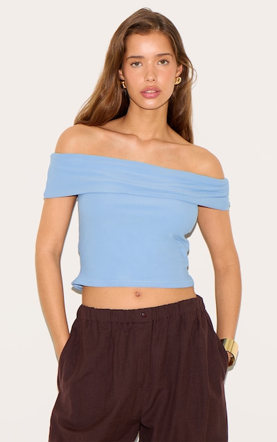 Sky Blue Soft Touch Bardot Long Top