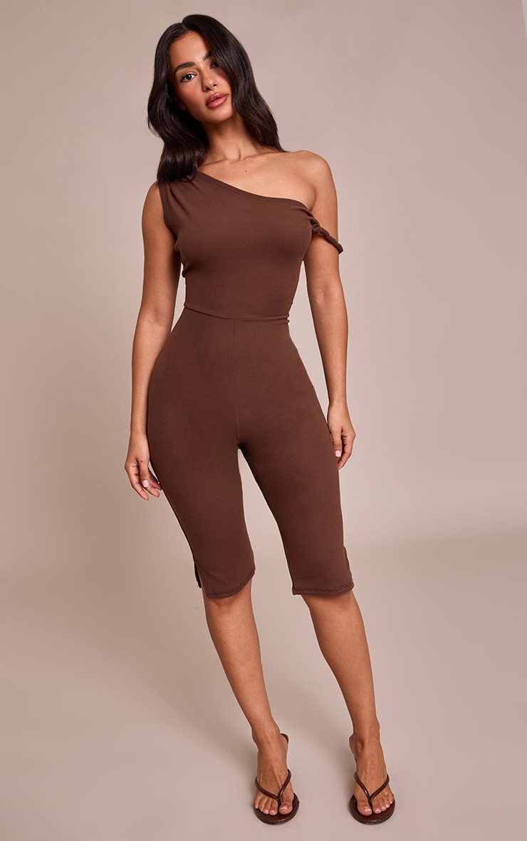 Petite Chocolate Super Soft Bardot Twist Detail Fitted Jumpsuit  image 3