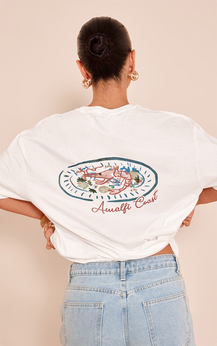 T-shirt oversize blanc à graphique assiette d'homards image 4