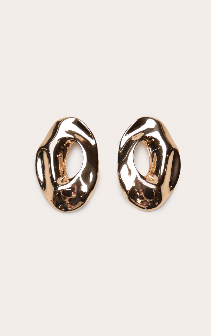 Gold Abstract Textured Statement Earrings image 2