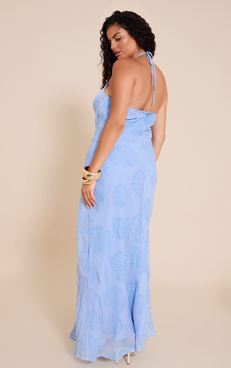 Plus Pale Blue Chiffon Shell Embroidered Cowl Maxi Dress image 2