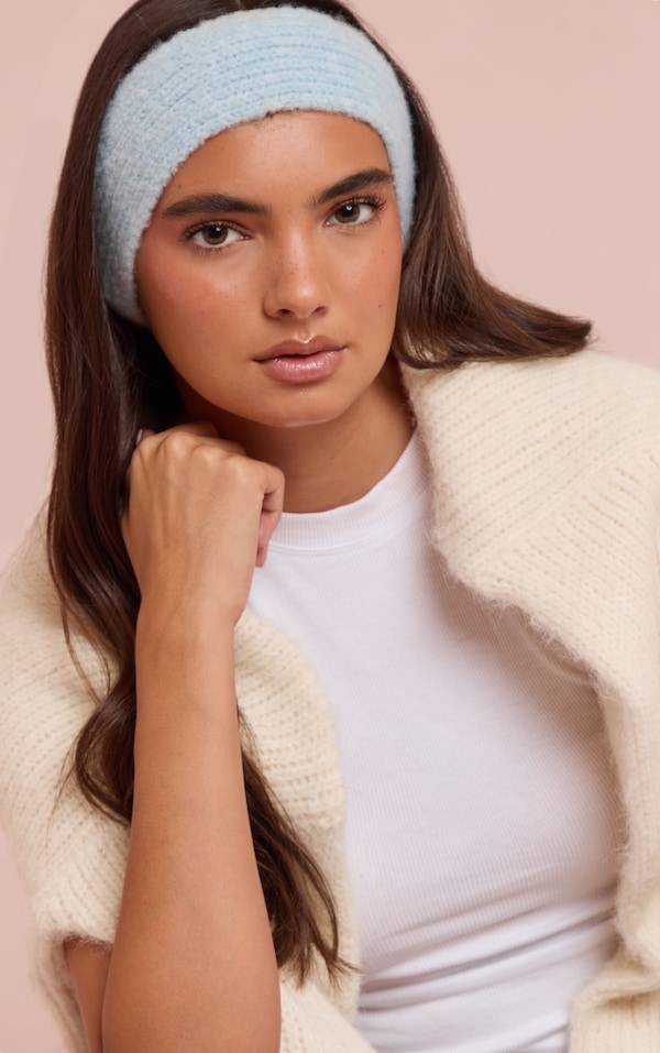 Bandeau en maille tricot brossée bleu poudré