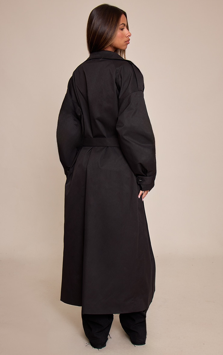 Petite Black Funnel Neck Trench Coat  image 2