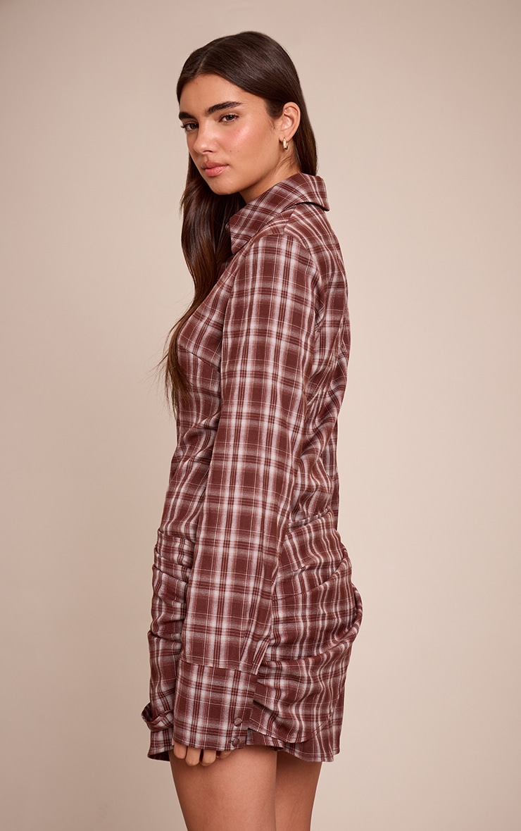 Brown Check Wrap Details Shirt Dress image 2