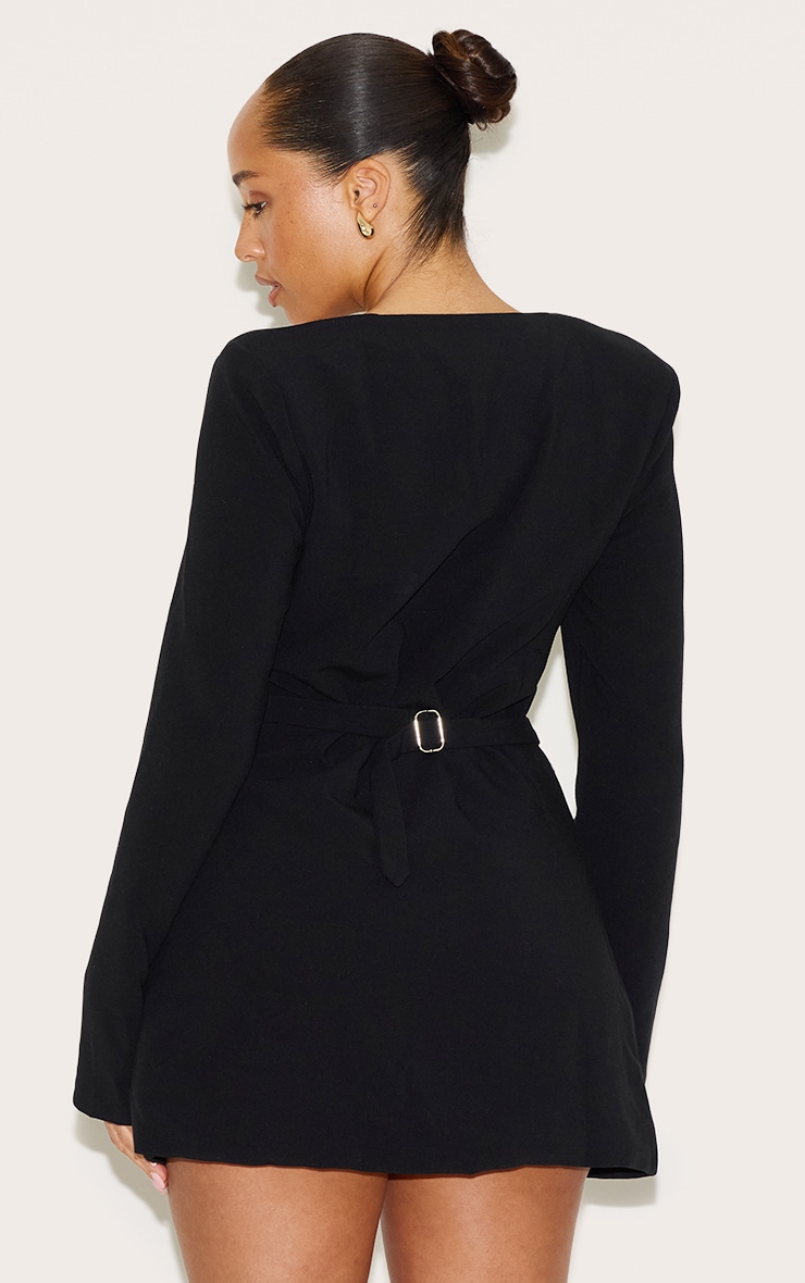 Shape Mini robe de tailleur noire à col carré et boutons martelés image 2