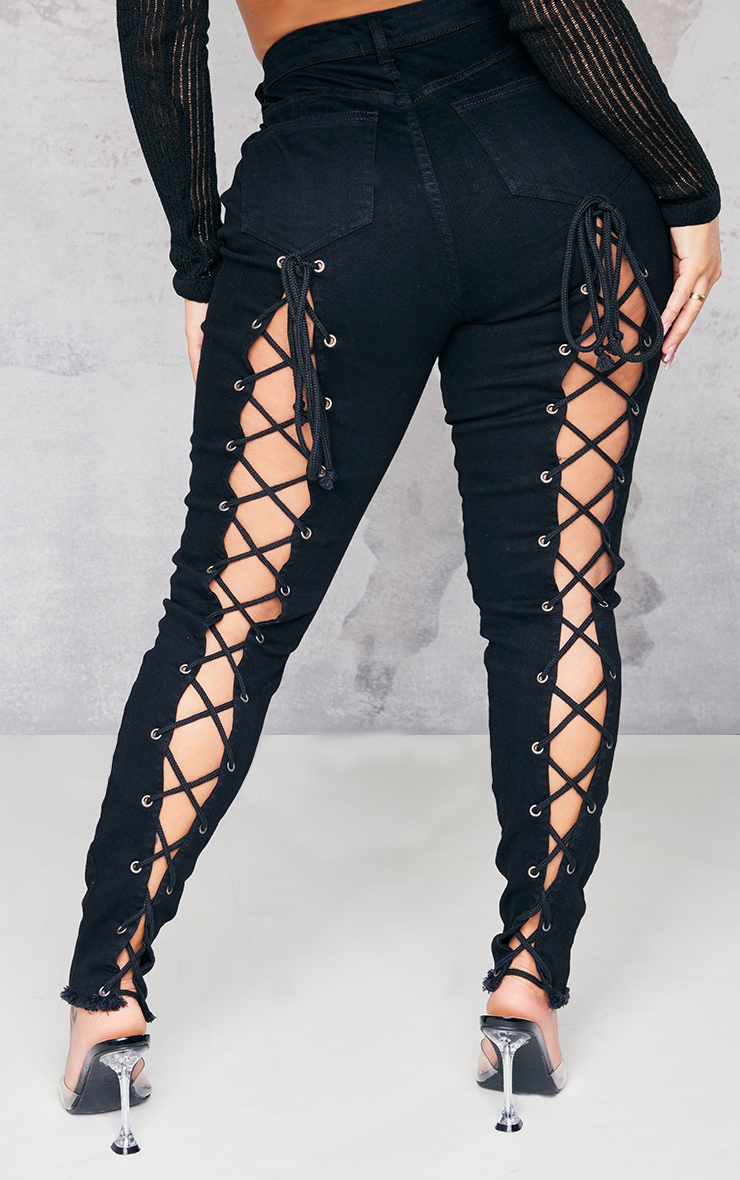 Shape Black Lace Up Back Skinny Jeans image 3