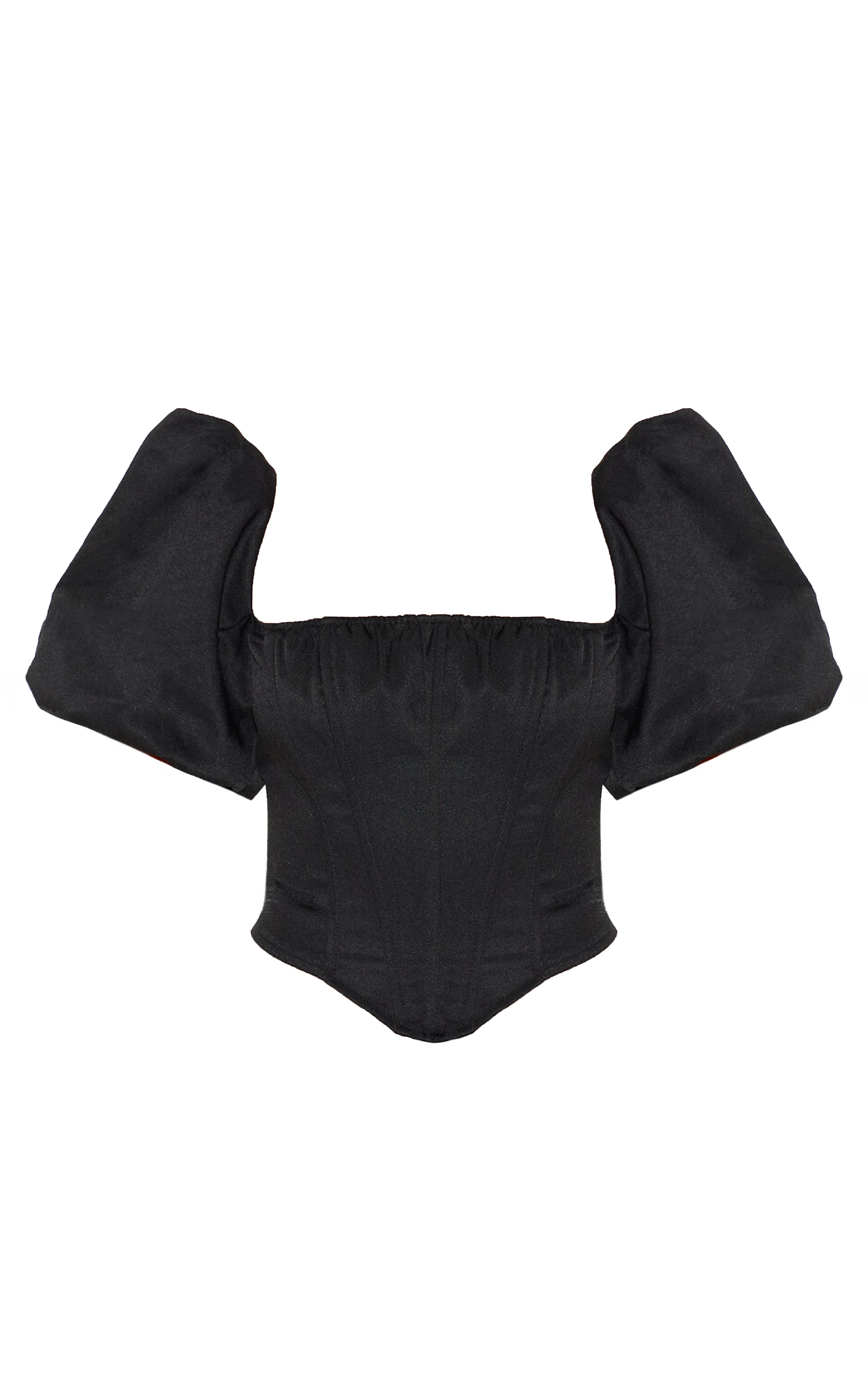 Black Puff Sleeve Woven Corset image 5