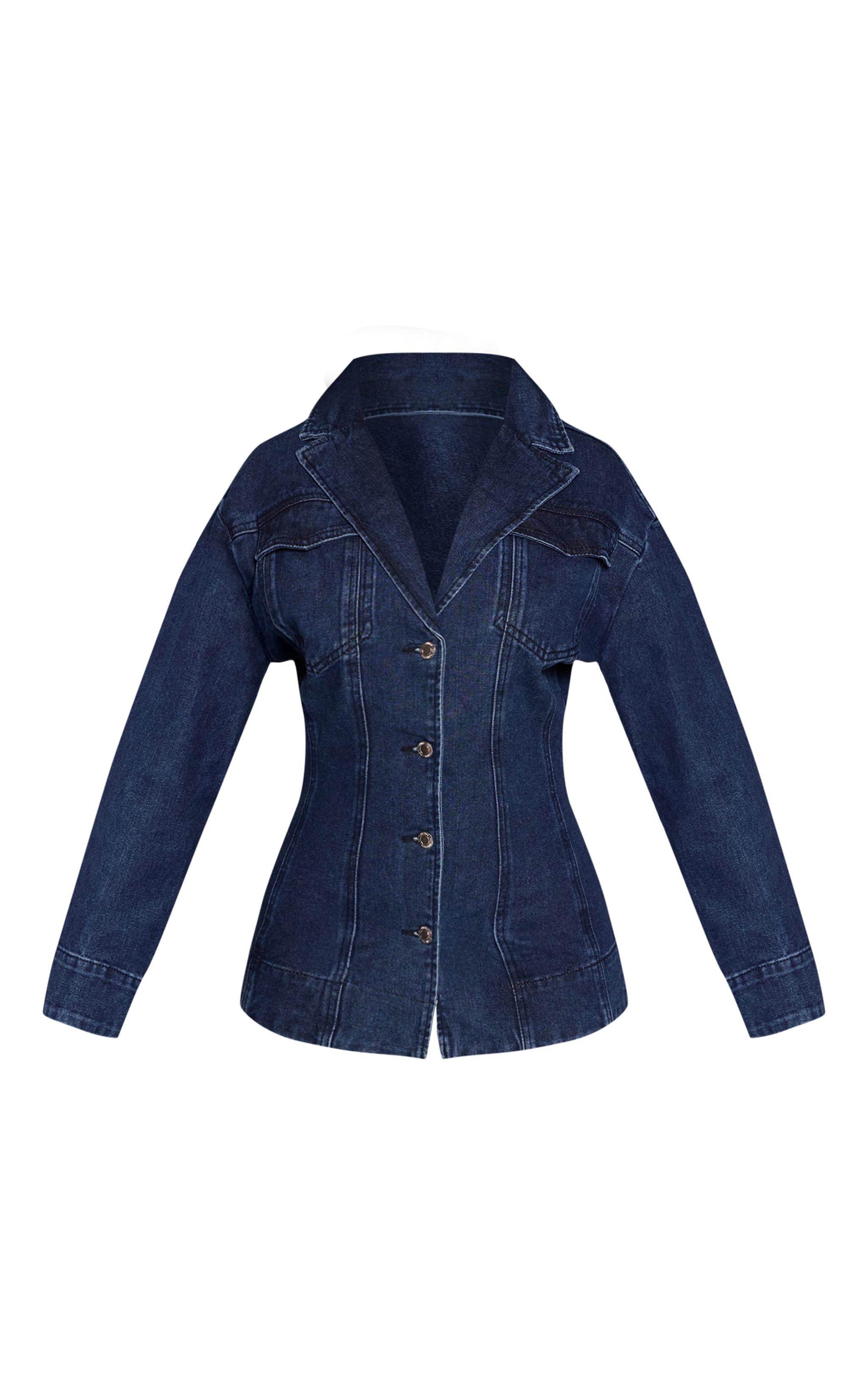 Petite Indigo Denim Fitted Mini Dress With Pleat Details image 5