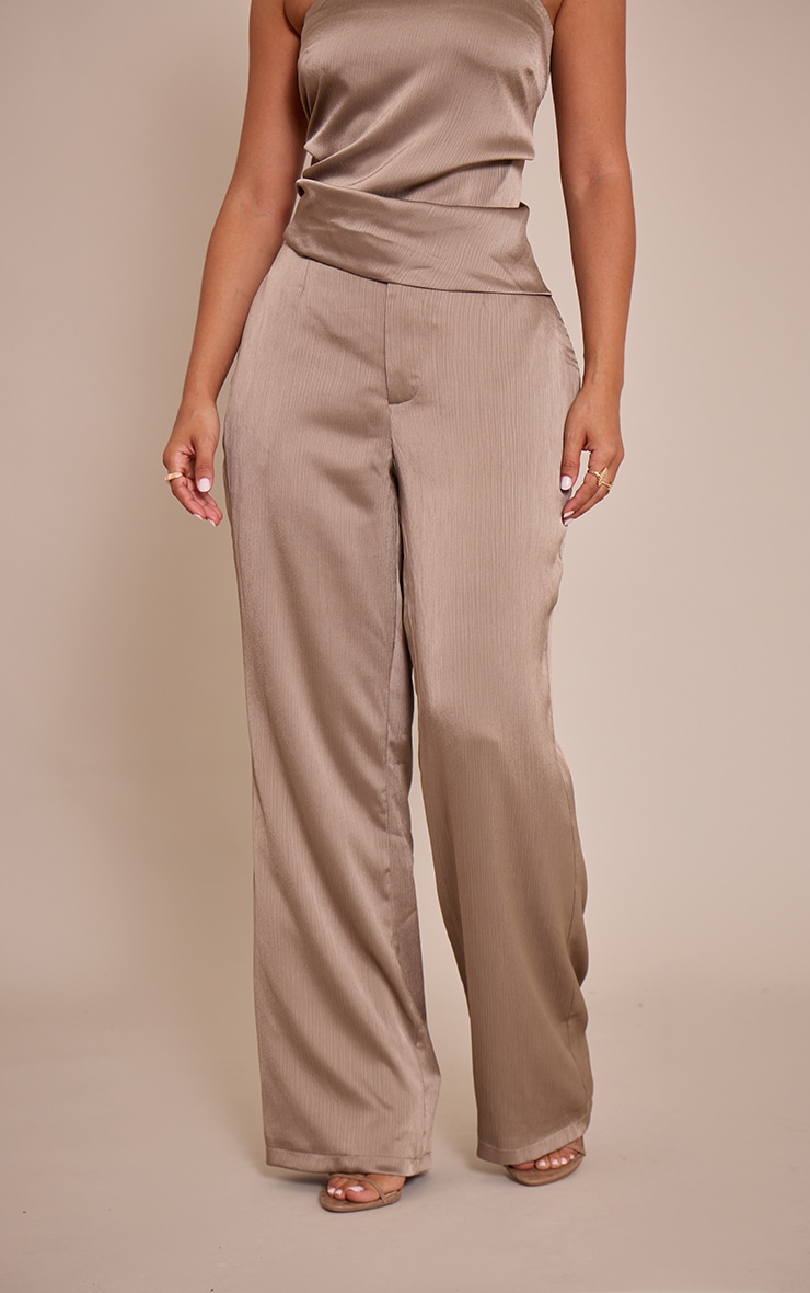Petite Taupe Satin Straight Leg Pants image 2