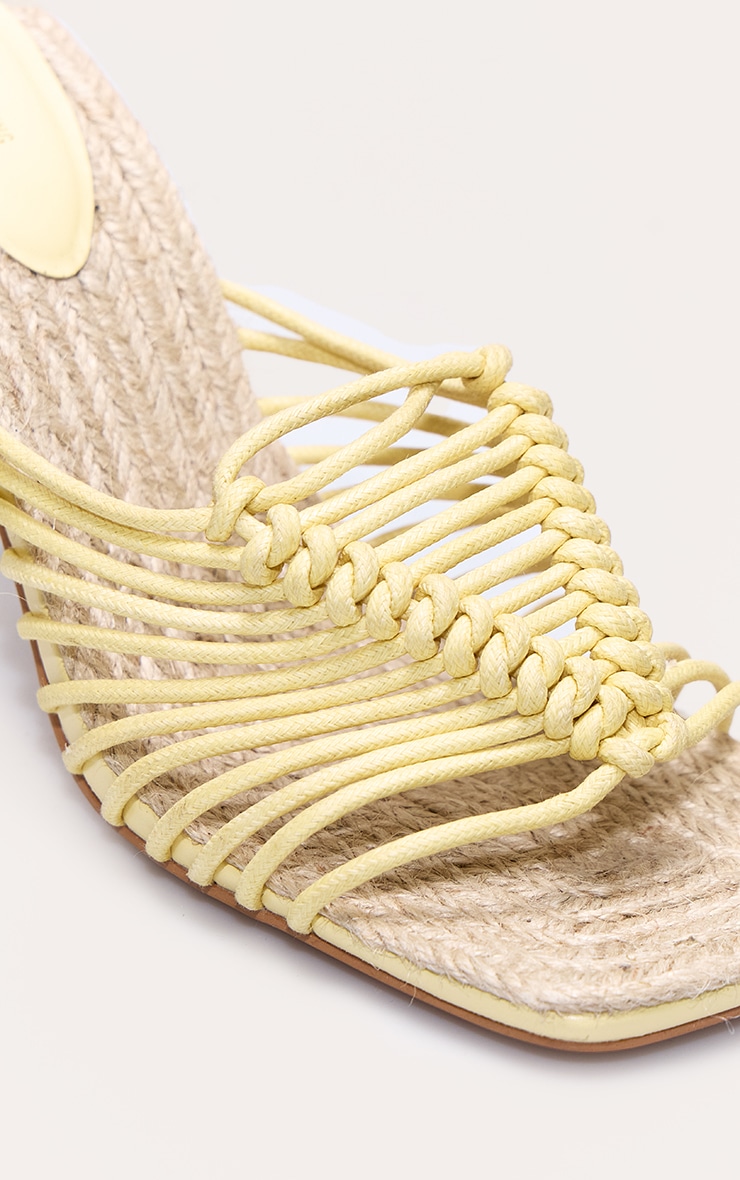 Butter Yellow Pu Square Knotted Toe Lace Up Heeled Sandals image 4