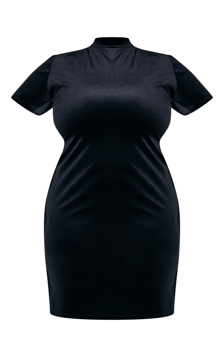 Plus Black Velvet Cut Out Side Short Sleeve Bodycon Dress image 1