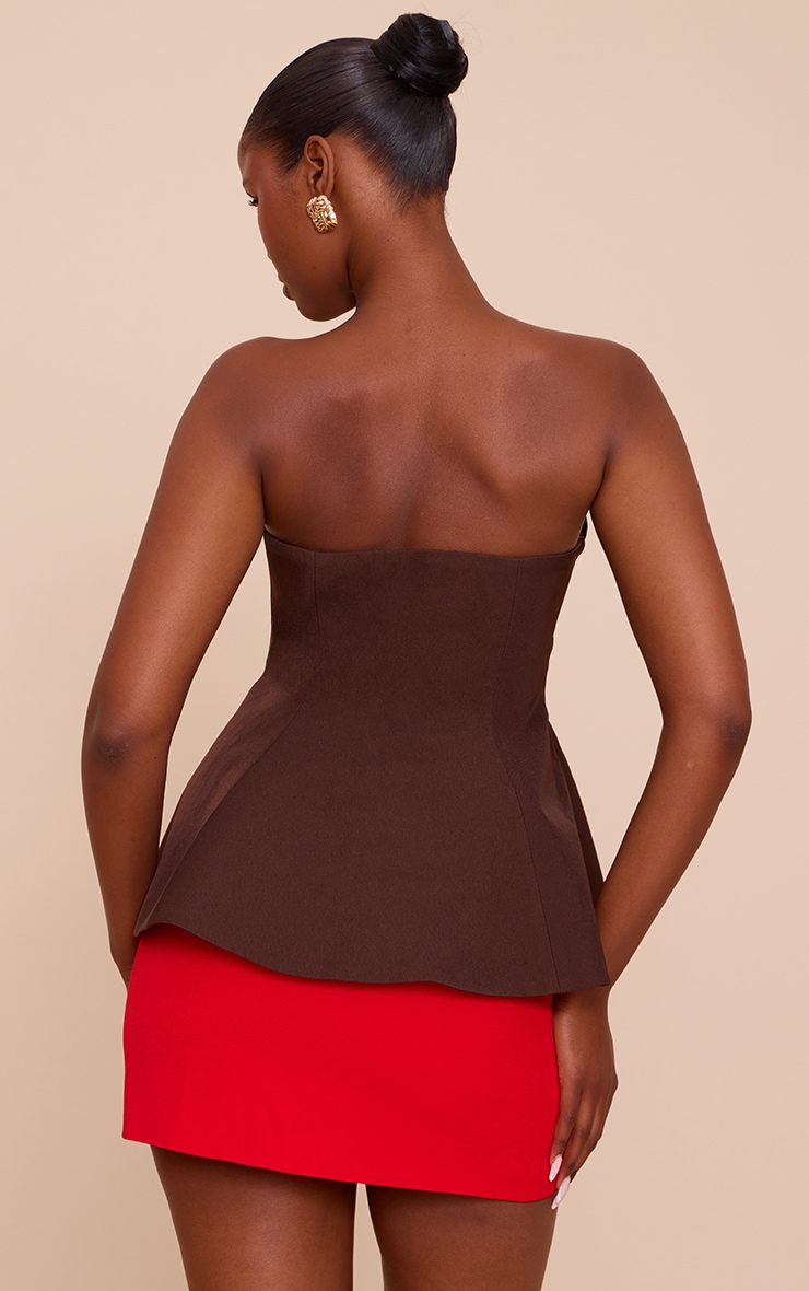 Chocolate Woven Structured Peplum Bandeau Top image 2