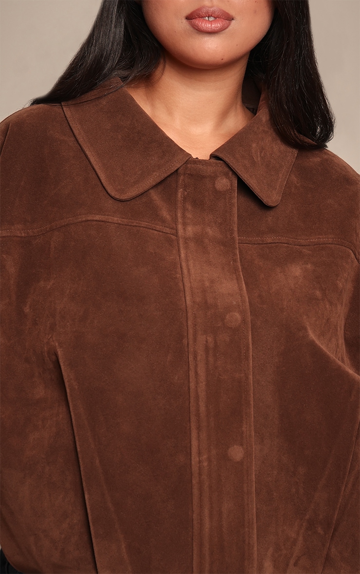 Plus Chocolate Faux Suede Covered Placket Bomber Jacket image 4